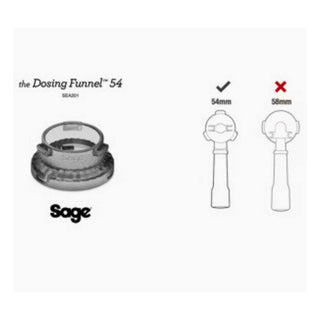 Embudo dosificador Sage con comparación de tamaños sobre fondo blanco